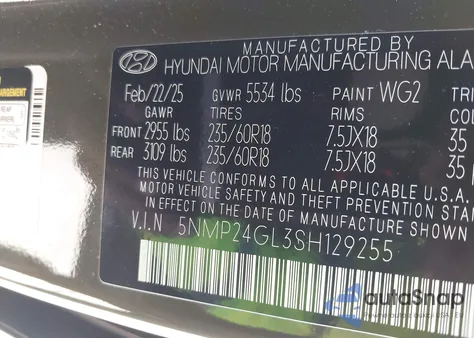 2025 Hyundai Santa Fe Sel z USA, uszkodzony, nr VIN 5NMP24GL3SH129255